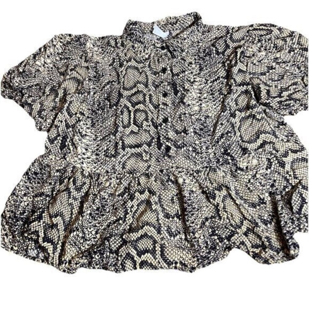 Live 4 Truth Women’s Top Shirt Black Cream White Boa Snake Animal Print Sz XL